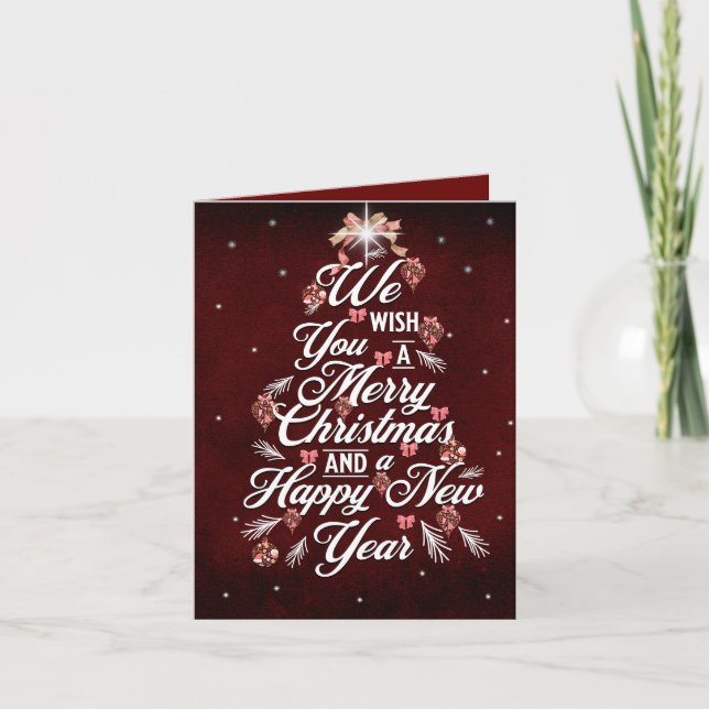 Tarjeta Te Deseamos Un Árbol De Navidad Feliz En Borgoña (Anverso)
