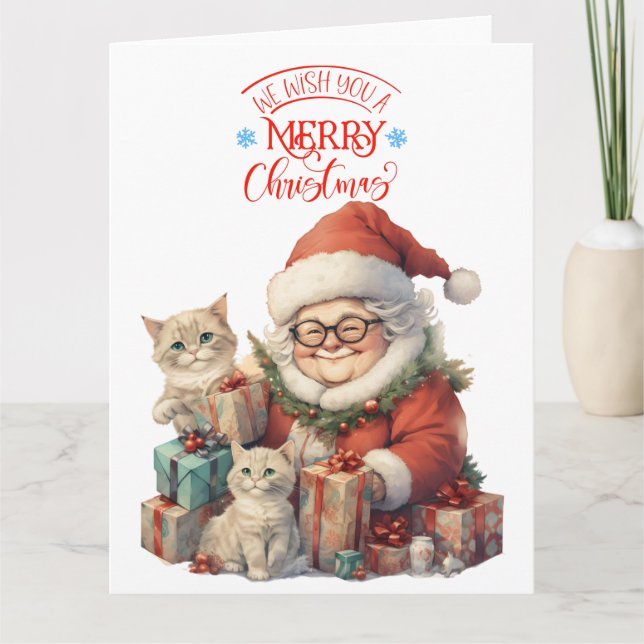 Tarjeta Te Deseamos Una Feliz Abuela De Navidad Y Gatos (Anverso)