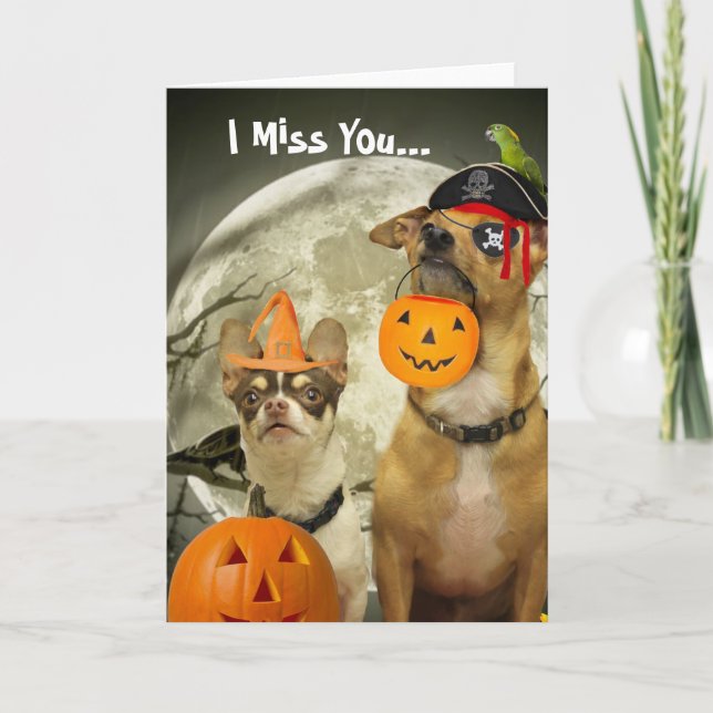 Tarjeta Te echo de menos el perro chihuahua de Halloween (Anverso)