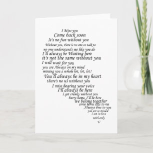 Tarjeta Te echo de menos el texto en medio corazón