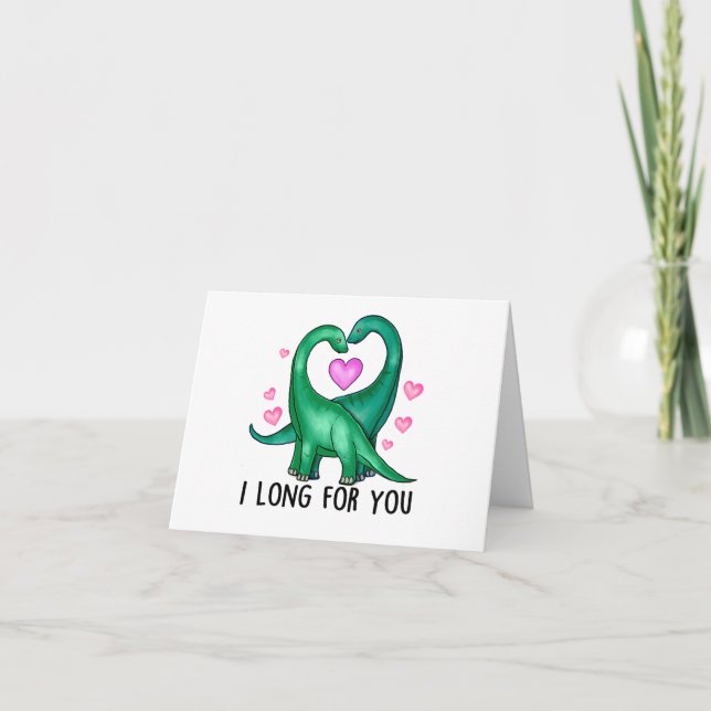 Tarjeta Te extraño divertido dinosaurio día de San Valentí (Anverso)