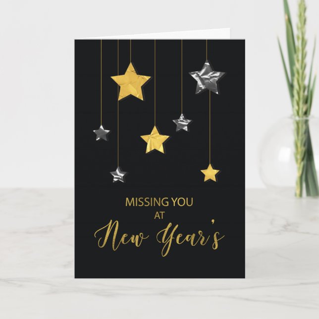 Tarjeta Te extraño en el Año Nuevo Oro y Plata (Anverso)