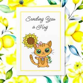Tarjeta Te Extraño | Gato dulce y girasol