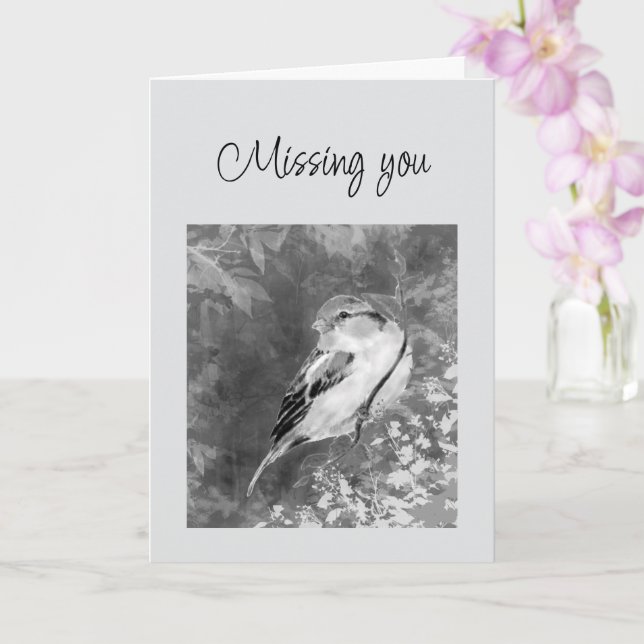 Tarjeta Te extraño Gorrión acuarela Pájaro en el bosque (Orquídea)