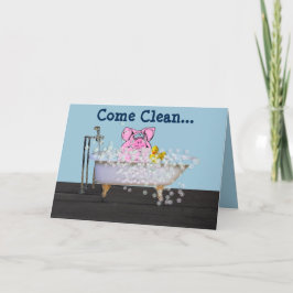 Tarjeta "Te falta" con cerdo en un baño de burbuja