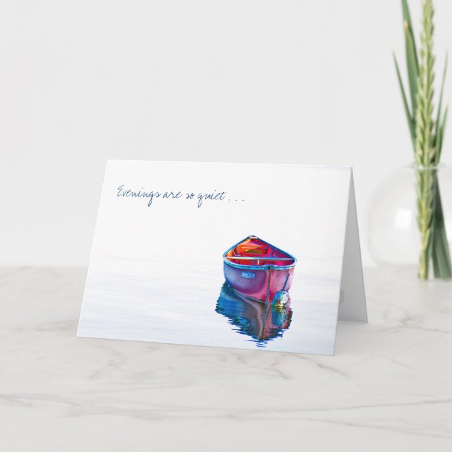 Tarjeta Te faltan canoa roja tranquila por la noche en agu (Anverso)