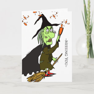 Tarjeta Te faltan en Halloween, bruja verde y poción