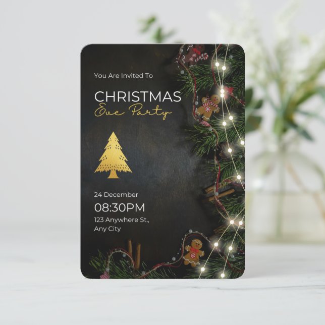 Tarjeta Te invitan a Navidades Eve Fiesta Greeting (Anverso de pie)