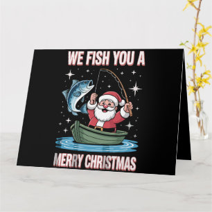 Tarjeta Te pescamos un pescador de navidad pescando Santa