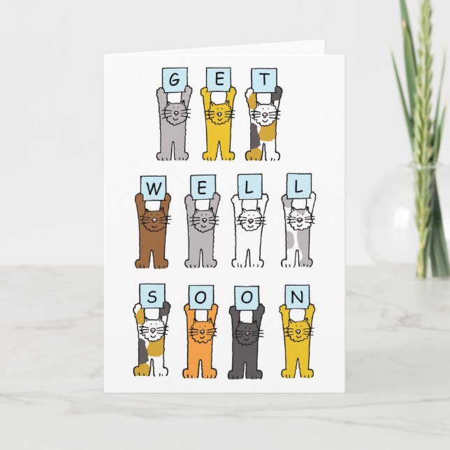 Tarjeta Te pondrás bien pronto, gatos Personalizados. (Anverso)