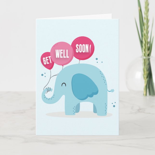 Tarjeta Te pondrás bien pronto, saludo de elefante azul (Anverso)