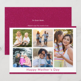 Tarjeta Te queremos mamá 5 Collage de fotos Purpurina Rosa