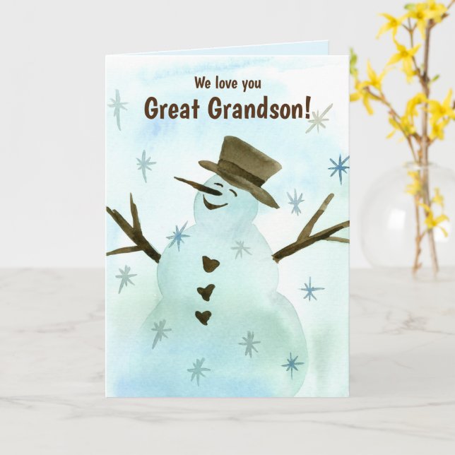 Tarjeta Te queremos, Navidades del Gran Abuelo Snowman (flor amarilla)