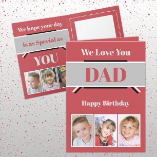Tarjeta Te queremos papá agrega 6 fotos de cumpleaños rojo