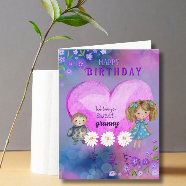 Tarjeta Te quiero, abuela Bonito Purple Birthday Card (Love you, Granny Pretty Purple Birthday Card)