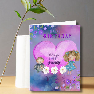 Tarjeta Te quiero, cumpleaños de la hermosa abuela púrpura