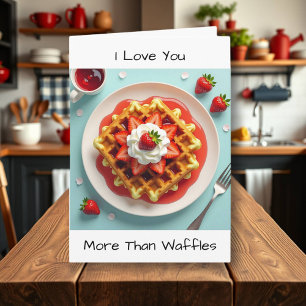 Tarjeta Te quiero más que Waffles   Aniversario feliz