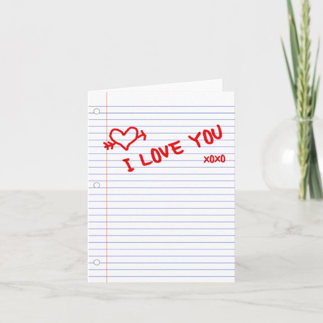 Tarjeta te quiero: papel del cuaderno (Anverso)