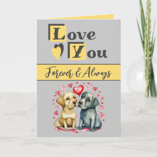 Tarjeta Te quiero para siempre perros lindos amarillos gri