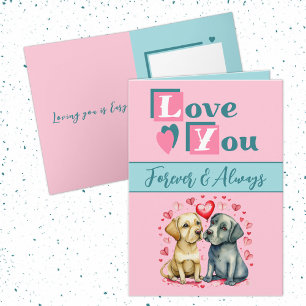 Tarjeta Te quiero para siempre perros lindos rosa verde Va