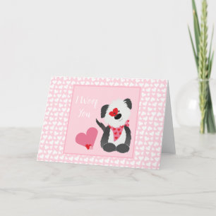 Tarjeta Te Quiero Perrito Patrón de Corazón Rosa Blanco
