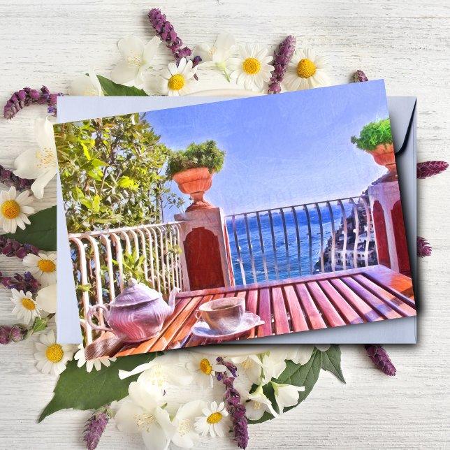 Tarjeta Té Time en el Hotel Le Sirenuse en Positano, Itali (Send a touch of Positano with this elegant tea time card.
)