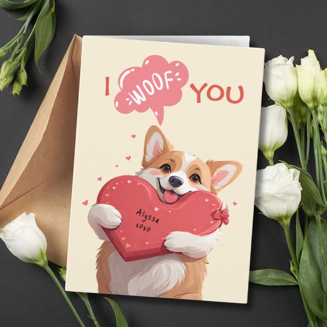 Tarjeta Te Woof Corgi Dog Pun Valentine & Annivesary (I Woof You Corgi Dog Pun Valentine & Annivesary Card)
