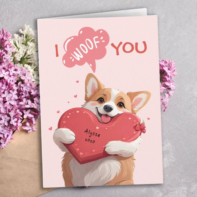 Tarjeta Te Woof Mom Corgi Funny Perro Pun Día de la Madre (I Woof You Mom Corgi Funny Dog Pun Mother's Day Card)