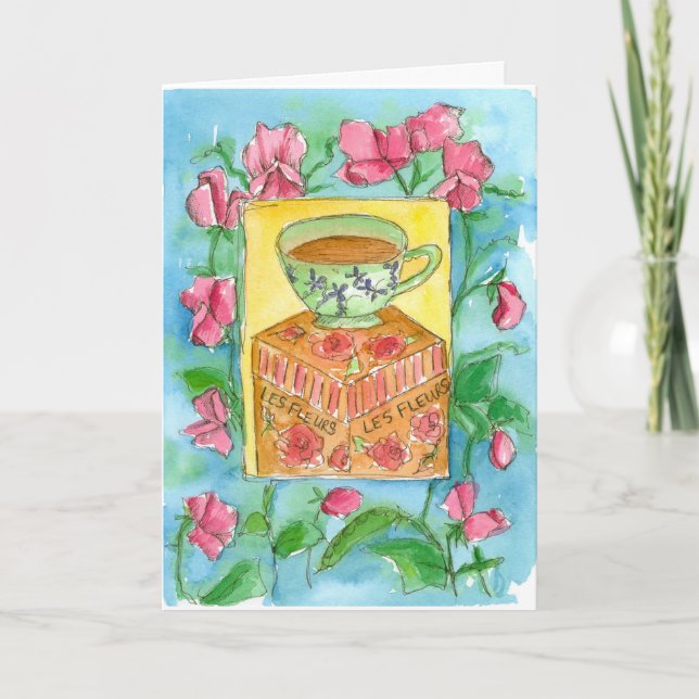 Tarjeta Té y flores Feliz cumpleaños a los dulces (Anverso)
