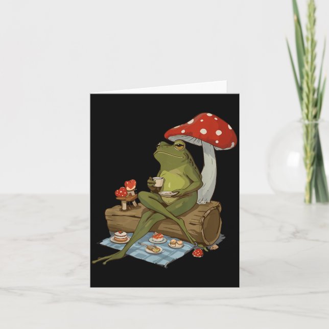 Tarjeta Tea Frog Mushroom Cnic Cute Nature Aesthetic Cotta (Anverso)