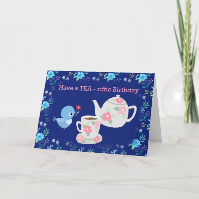Tarjeta Tea lover Cute food pun retro parece feliz cumplea (Anverso)