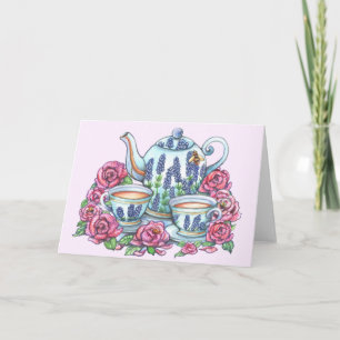Tarjeta Tea Pot y Rosas