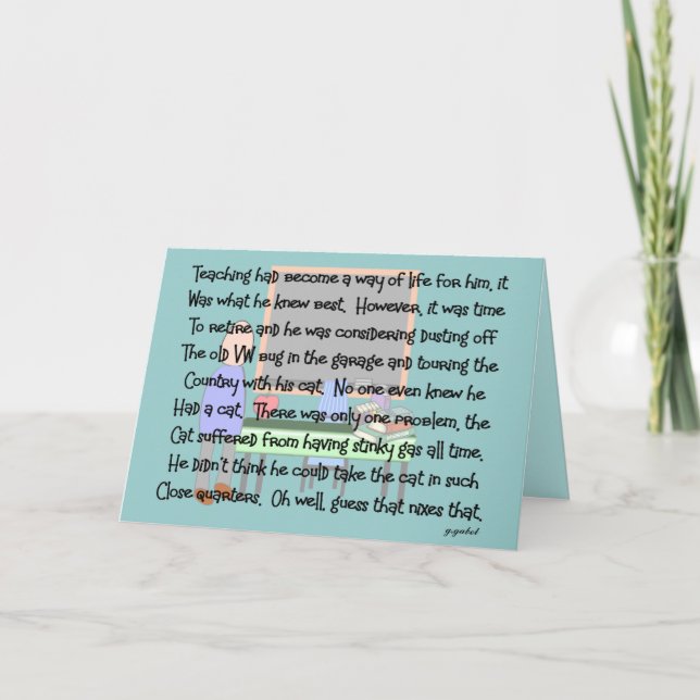 Tarjeta Teacher Retirement Story Art "Stinky Cat" (Anverso)