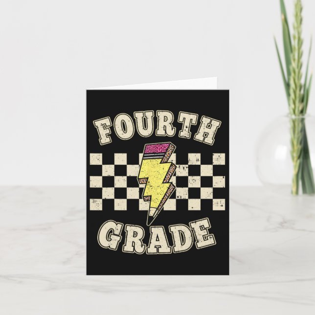 Tarjeta Teacher Retro 4º Grado Lightning Bolt Penc (Anverso)