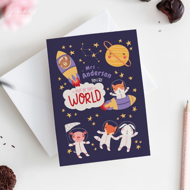 Tarjeta Teacher Valentine Card from Student | Cute Animals (Teacher Valentine's Card from Student)