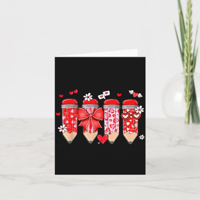 Tarjeta Teacher Valentine Coquette Bow Pencil Teacher Vale (Anverso)