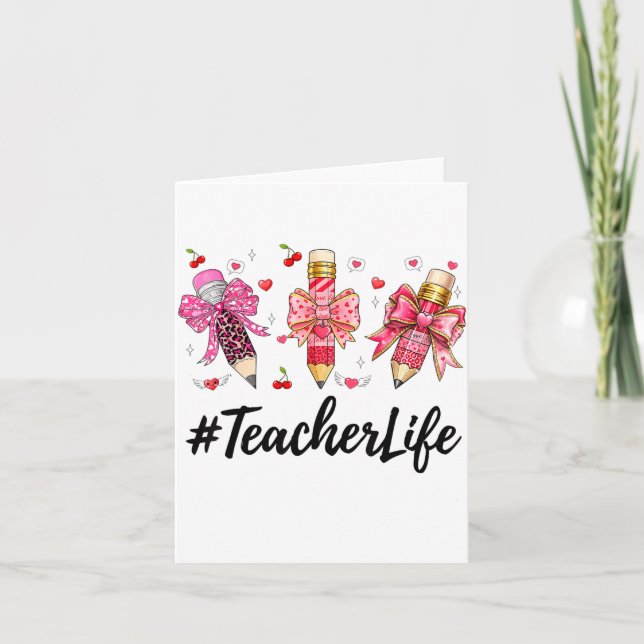 Tarjeta Teacher Valentine Coquette Bow Teacher Valentines  (Anverso)
