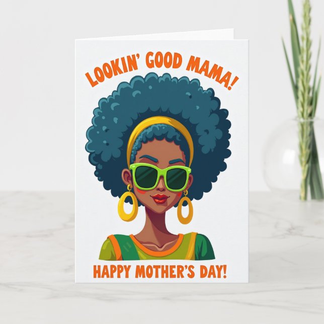Tarjeta Teal Afro Mothers Day Card (Anverso)