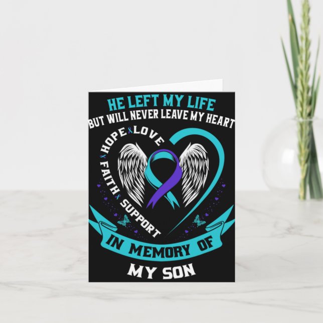 Tarjeta Teal And Purple Suicide Awareness Ribbon In Memory (Anverso)