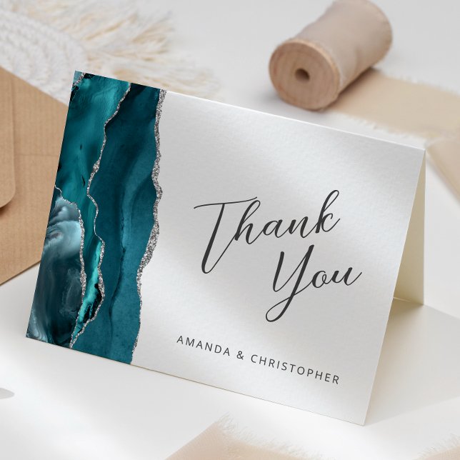 Tarjeta Teal Blue Silver Agata Script Agradecimiento de Bo (Subido por el creador)