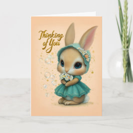 Tarjeta Teal Bonnet Baby Bunny Thinking of You Card