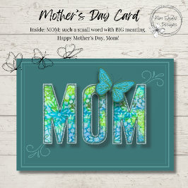 Tarjeta Teal Floral Mother’s Day Card with Butterfly 