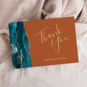 Tarjeta Teal Gold Agata Óxido Nupcial Plano Gracias