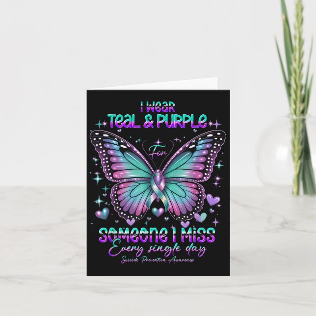 Tarjeta Teal N Purple Butterfly Suicide Prevention Awarene (Anverso)