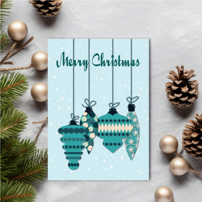Tarjeta Teal Ornaments Christmas (Personalize your holiday wishes, by adding a custom message.)