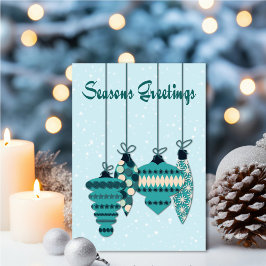 Tarjeta Teal Ornaments Seasons Greetings