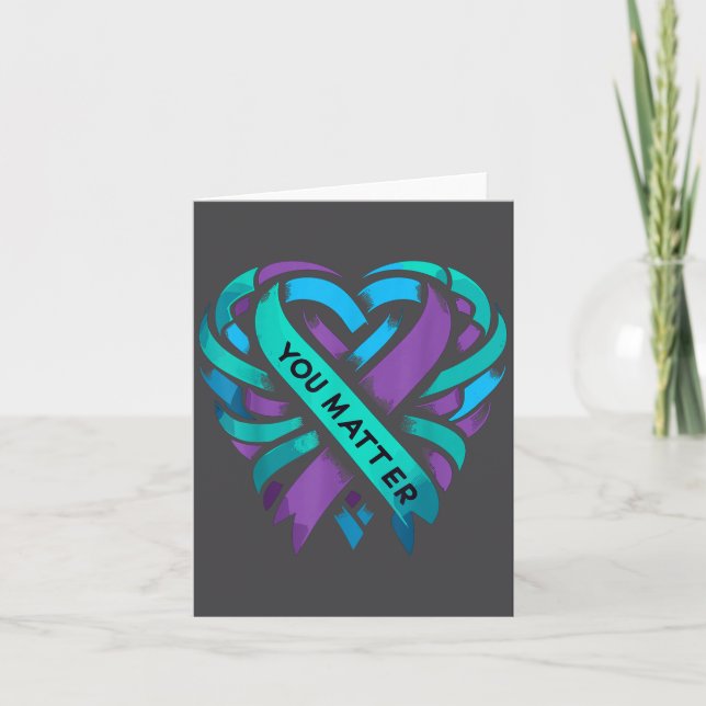 Tarjeta Teal Purple Heart You Suicide Prevention Awareness (Anverso)