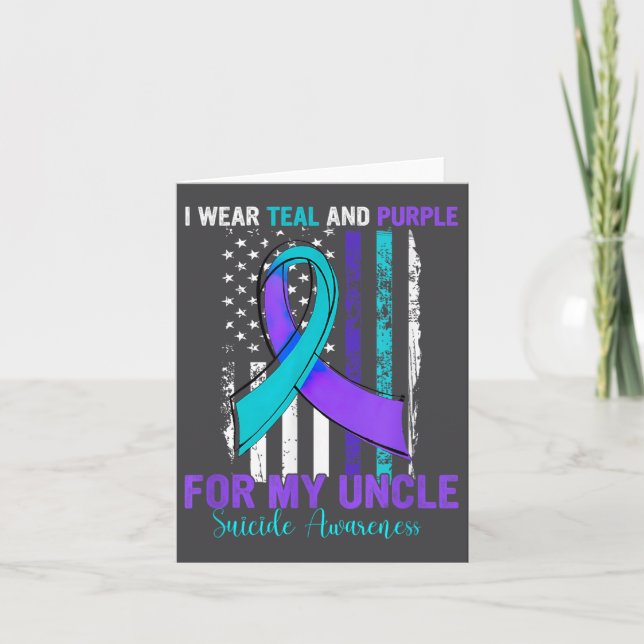 Tarjeta Teal Purple Ribbon Suicide Awareness Flag Uncle  (Anverso)