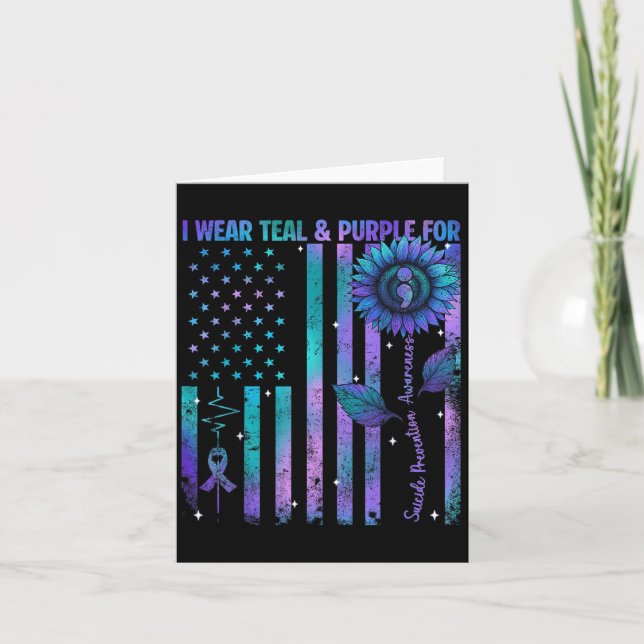 Tarjeta Teal Purple Us Usa Flag Suicide Prevention Awarene (Anverso)