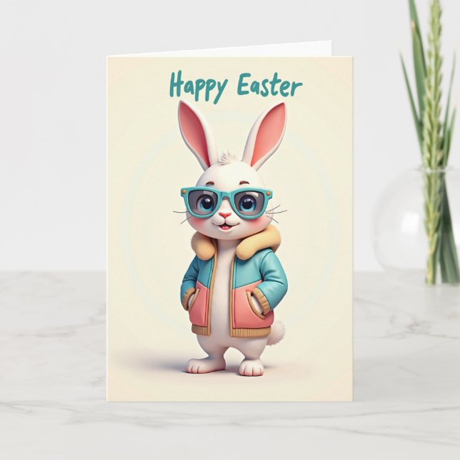 Tarjeta Teal Rabbit Easter Card (Anverso)